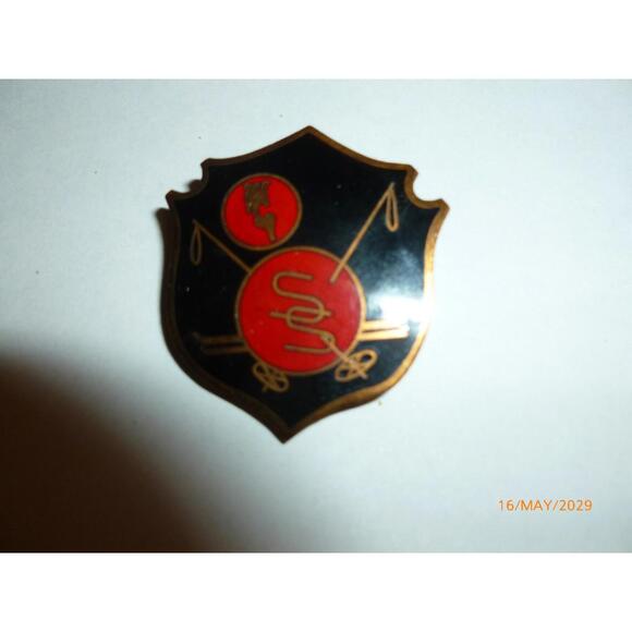 Vintage Enamel Shield Ski SS School of NY Letters Lapel Black Copper Pin Brooch - Picture 7 of 10